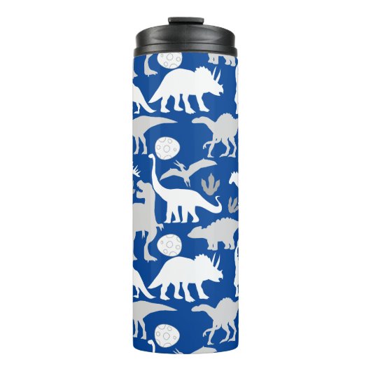 Gray Dino Pattern L Blue BG Thermosbecher (Vorderseite)