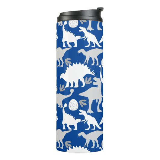 Gray Dino Pattern L Blue BG Thermosbecher (Nach links gedreht)