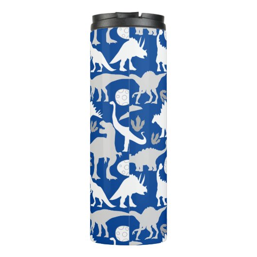 Gray Dino Pattern L Blue BG Thermosbecher (Rückseite)