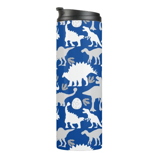 Gray Dino Pattern L Blue BG Thermosbecher (Nach rechts gedreht)
