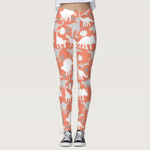 Gray Dino Pattern Orange BG Leggings