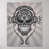 Gray DJ Sugar Skull mit Lichtstrahlen Poster (Vorne)
