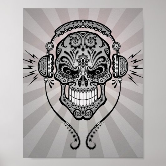 Gray DJ Sugar Skull mit Lichtstrahlen Poster (Vorne)
