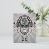 Gray DJ Sugar Skull mit Lichtstrahlen Postkarte (Stehend Vorderseite)