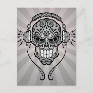 Gray DJ Sugar Skull mit Lichtstrahlen Postkarte