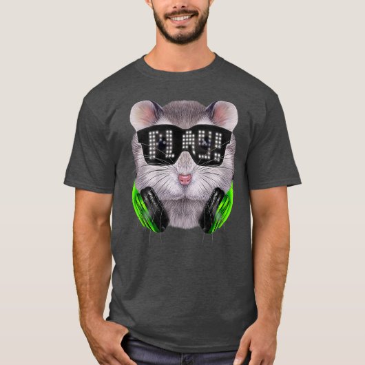 Gray Dwarf Hamster als DJ mit Sunglass und T-Shirt (Vorderseite)