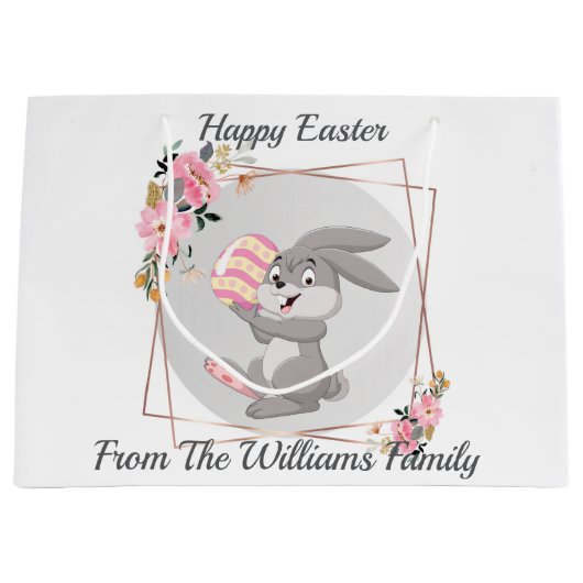 Gray Easter Bunny Personalized Gift Bag Große Geschenktüte (Vorderseite)