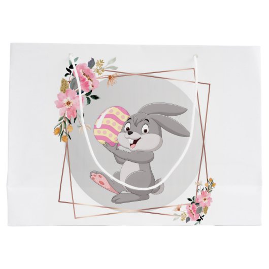 Gray Easter Bunny Personalized Gift Bag Große Geschenktüte (Rückseite)