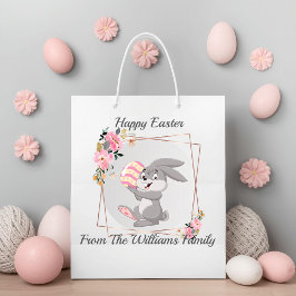 Gray Easter Bunny Personalized Gift Bag Große Geschenktüte