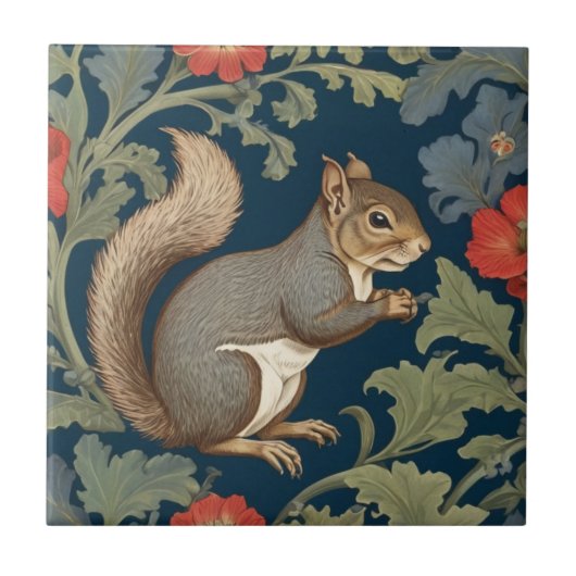 Gray Eichhörnchen William Morris Stil Richtig gege Fliese (Vorderseite)