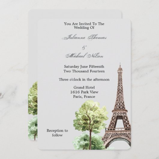 Gray Eiffel Tower Paris Wedding Einladung (Vorne/Hinten)