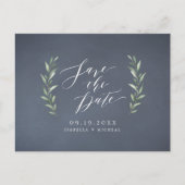 Gray einfache Kalligraphie rustikale grüne Hochzei Ankündigungspostkarte (Vorderseite)