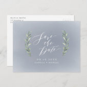 Gray einfache Kalligraphie rustikale grüne Hochzei Ankündigungspostkarte (Vorne/Hinten)