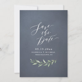 Gray einfache Kalligraphie rustikale grüne Hochzei Save The Date