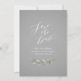Gray Einfache Kalligraphie rustikale Grüne Hochzei Save The Date