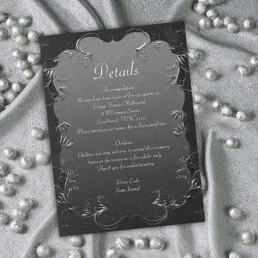 Gray Elegance und Silver Wirbel Hochzeitdetails Begleitkarte