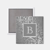 Gray Elegant Blüh Monogram Magnet (Vorderseite/Rückseite)