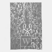 Gray Elegant Blühe Monogramm Handtuch (Vertikal)