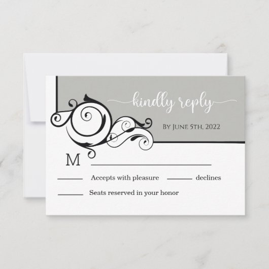 Gray Elegant Calligraphy Wedding RSVP Card (Vorderseite)