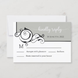 Gray Elegant Calligraphy Wedding RSVP Card Karte