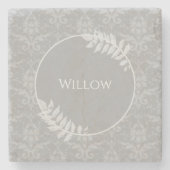 Gray Elegant Damask Personalisiert Stone Untersetz Steinuntersetzer (Vorderseite)