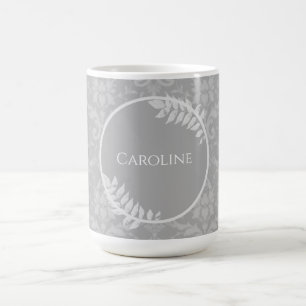 Gray Elegant Damask Personalisierte Kaffee Tasse