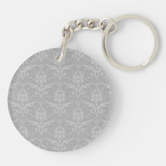 Gray Elegant Damask Personalisierter Schlüsselanhä Schlüsselanhänger (Rückseite)