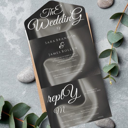 Gray Elegant Kalligrafy Wedding All In One Einladung