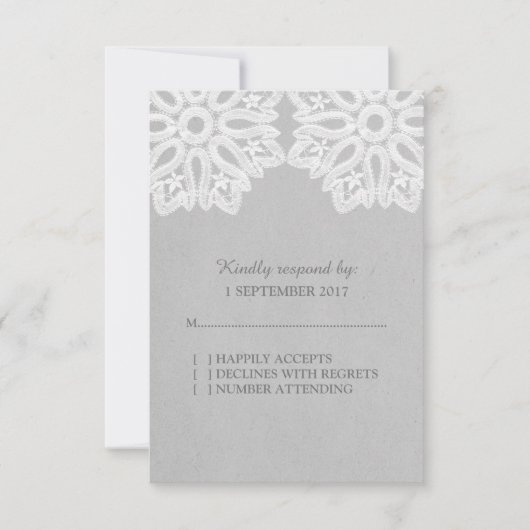 Gray Elegant Lace RSVP Card (Vorderseite)