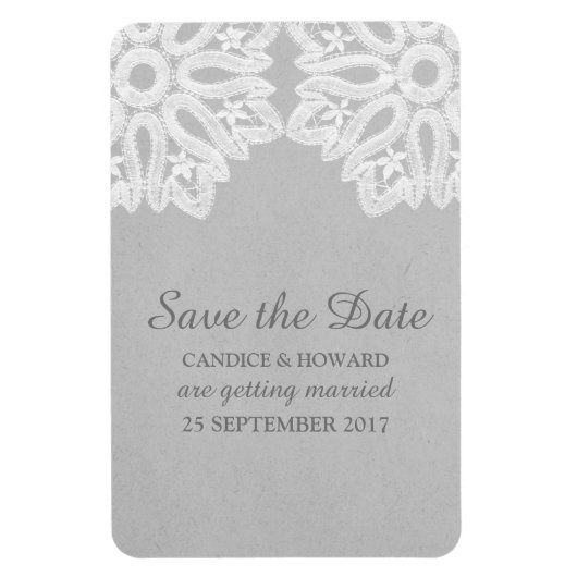 Gray Elegant Lace Save the Date Flexi Magnet (Vertikal)