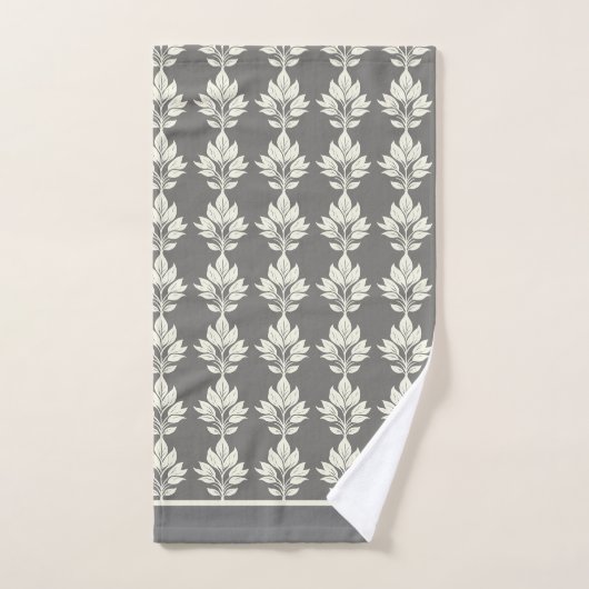 Gray Elegant Leaf Pattern Badhandtuch Set (Handtuch)