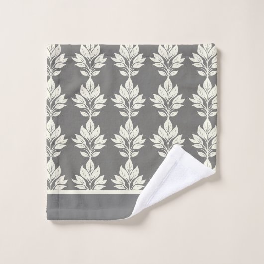 Gray Elegant Leaf Pattern Badhandtuch Set (Waschlappen)