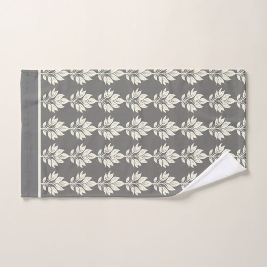 Gray Elegant Leaf Pattern Badhandtuch Set (Handtuch)