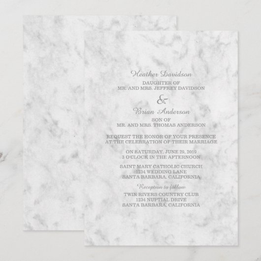 Gray Elegant Marble Wedding Einladung (Vorne/Hinten)