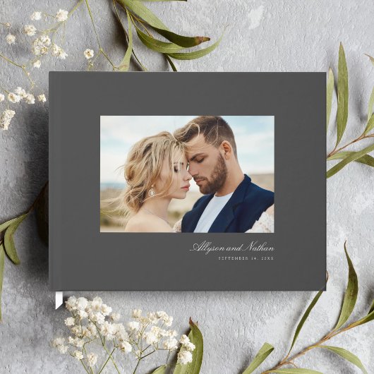 Gray Elegant Modern Simple Script Foto Wedding Gästebuch