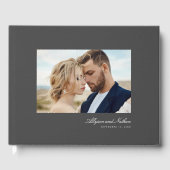 Gray Elegant Modern Simple Script Foto Wedding Gästebuch (Vorderseite)