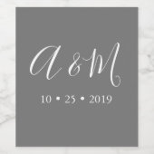 Gray Elegant Monogram Wedding Wine Label Weinetikett (Einzelnes Label)