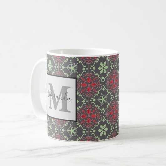 Gray Elegant Nordic Winter Snowflake Monogramm Kaffeetasse (Vorderseite Links)