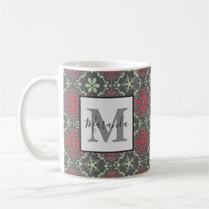 Gray Elegant Nordic Winter Snowflake Monogramm Kaffeetasse