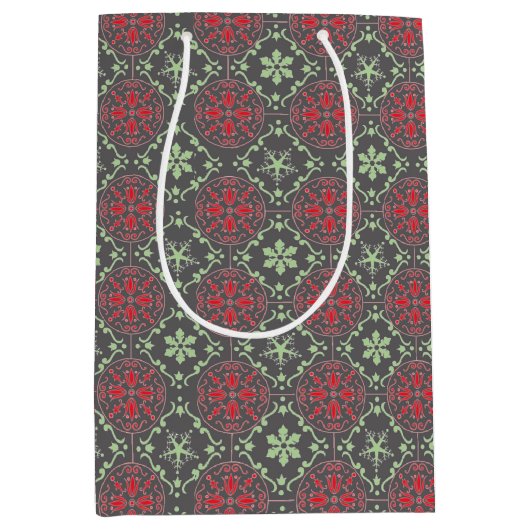 Gray Elegant Nordic Winter Trendy Snowflake Mittlere Geschenktüte (Vorderseite)