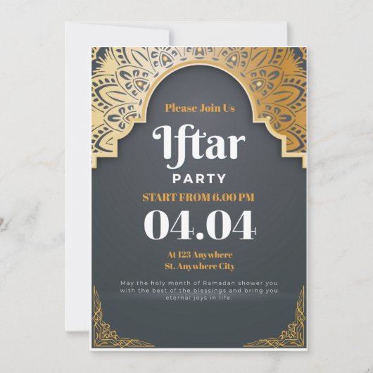 Gray Elegant Ramadhan Iftar Party Einladung (Vorderseite)