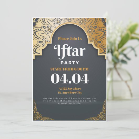 Gray Elegant Ramadhan Iftar Party Einladung (Stehend Vorderseite)