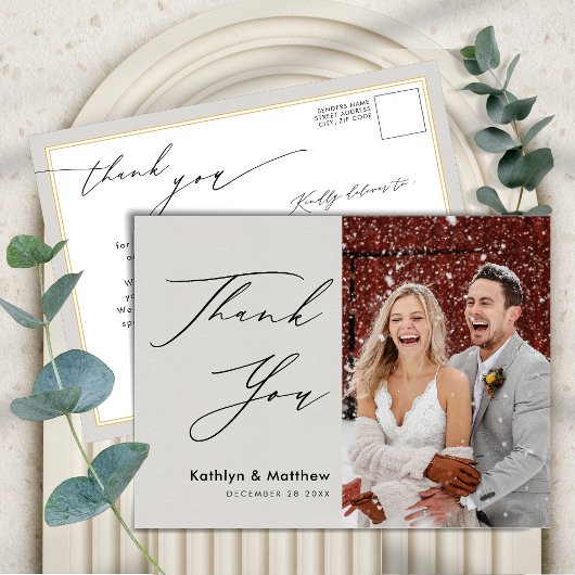 Gray Elegant Script Modernes Foto Hochzeit Vielen Postkarte