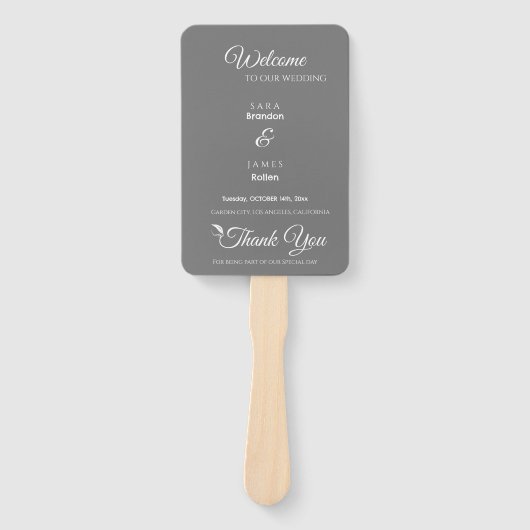 Gray Elegant Script Wedding Program und Timeline Fächer (Vorderseite)