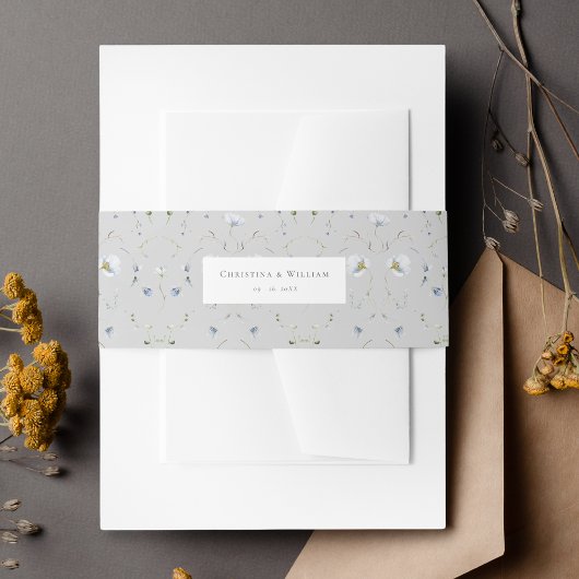 Gray Elegant Winter Wildblumen Hochzeit Einladungsbanderole