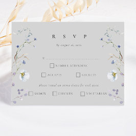 Gray Elegant Winter Wildblumen Hochzeit RSVP Karte