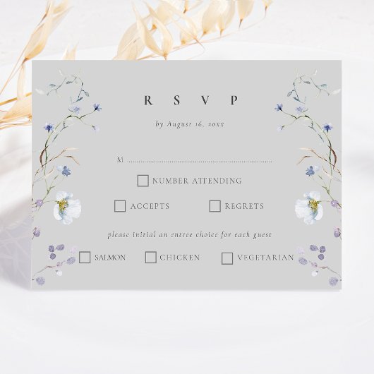 Gray Elegant Winter Wildblumen Hochzeit RSVP Karte