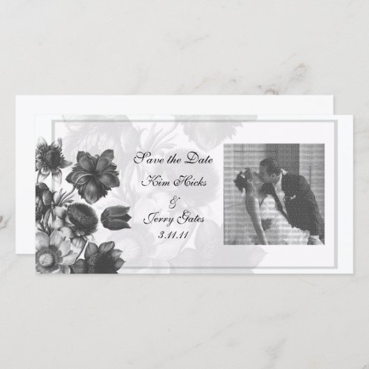 Gray Elegante Blume Hochzeit Foto Cards Save The Date (Vorne/Hinten)