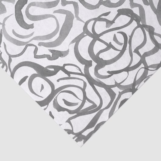 Gray Elegante neutrale Wirbel Abstrakte Wasserfarb Seidenpapier (Ausschnitt)