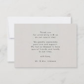 Gray Elegante Script Modernes Foto Einfache Hochze Dankeskarte (Rückseite)